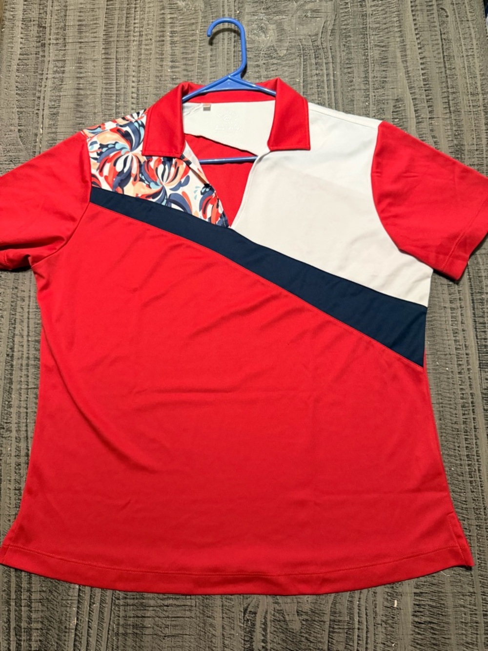 Women's Red Color-Block Polo Jersey with Navy and White Panels
